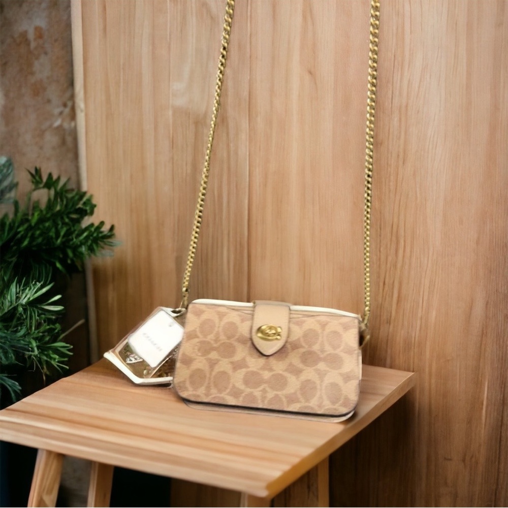 Coach Taupe/Gold Crossbody With Chain Strap BRAND NEW WITH TAGS - Picture 2 of 3